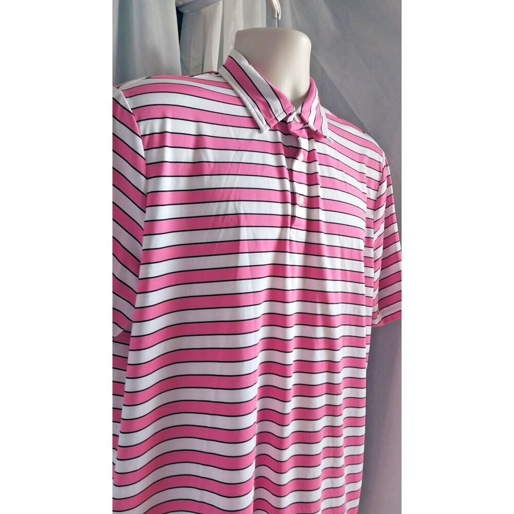 Ralph Lauren RLX Polo Shirt Mens Large Pink Striped Short Sleeve Golf Large